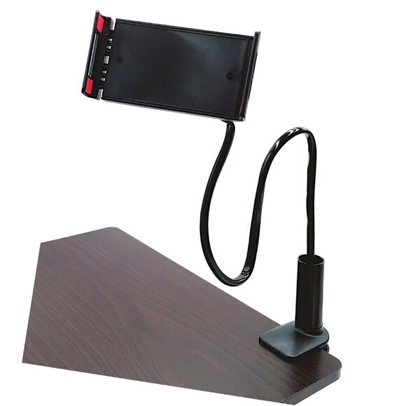 Universal Cell Phone Holder Bracket Clamp, Gooseneck Bed Table Desk Stand, Black - Picture 1 of 5